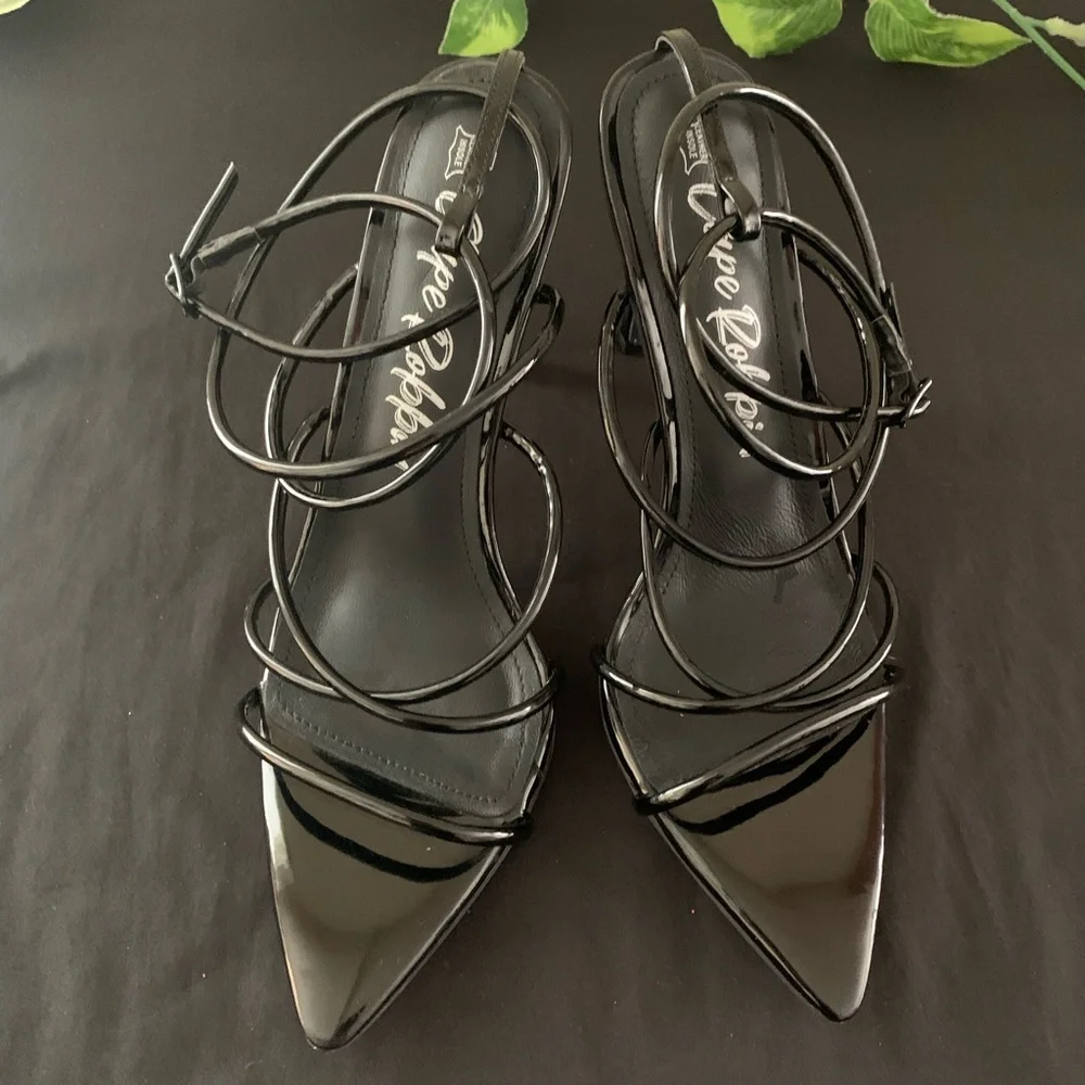 Strappy point toe heels